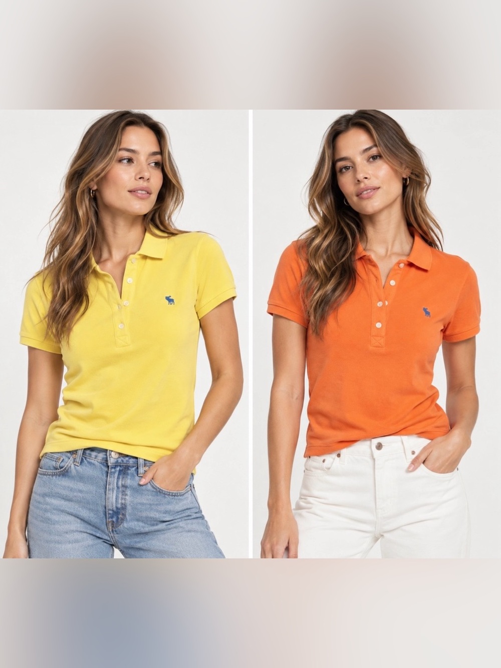 Abercrombie & Fitch Women’s Polo Shirt Bundle 2-Pack Yellow Orange Short Sleeve